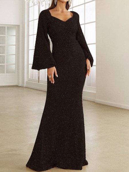 Women Plain V Neck Long Sleeve Glitter Mermaid Hem Prom Maxi Dress, Black, Dresses
Women Plain V Neck Long Sleeve Glitter Mermaid Hem Prom Maxi Dress, Black, Dresses