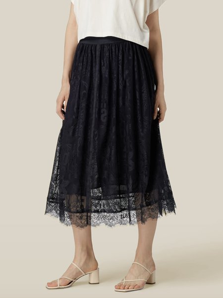 Casual Plain A-Line Natural Lace Maxi Skirt, Black, Skirts
