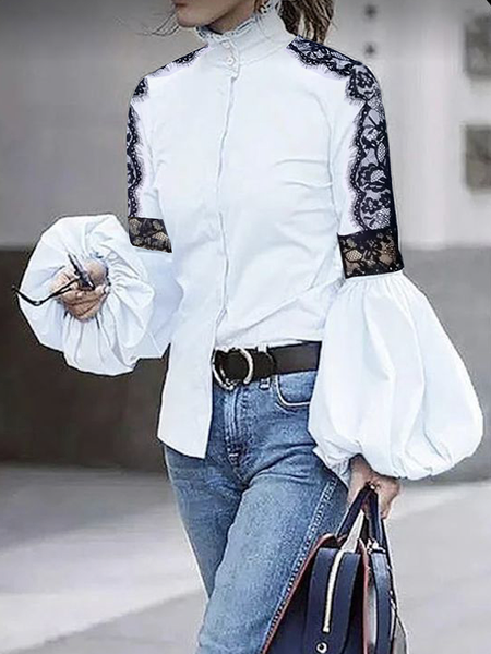 Stand Collar Long Sleeve Color Block Regular Fit Urban Blouse, White, Blouses and Shirts
Stand Collar Long Sleeve Color Block Regular Fit Urban Blouse, White, Blouses and Shirts