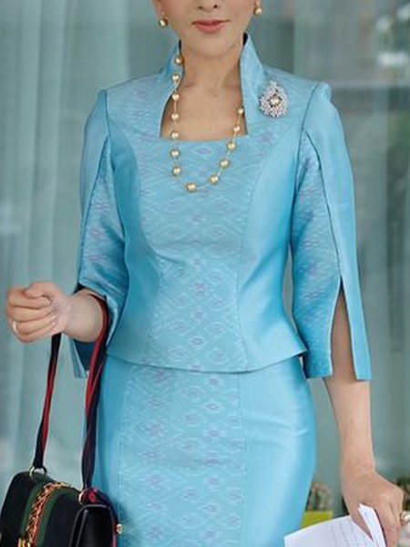Stand Collar Elegant Color Block Regular Fit Shirt, Blue, Blouses and Shirts 
Stand Collar Elegant Color Block Regular Fit Shirt, Blue, Blouses and Shirts