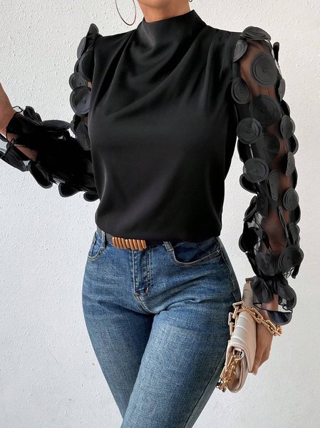 Stand Collar Long Sleeve Plain Mesh Regular Regular Fit Shirt For Women, Black, Blouses
Stand Collar Long Sleeve Plain Mesh Regular Regular Fit Shirt For Women, Black, Blouses