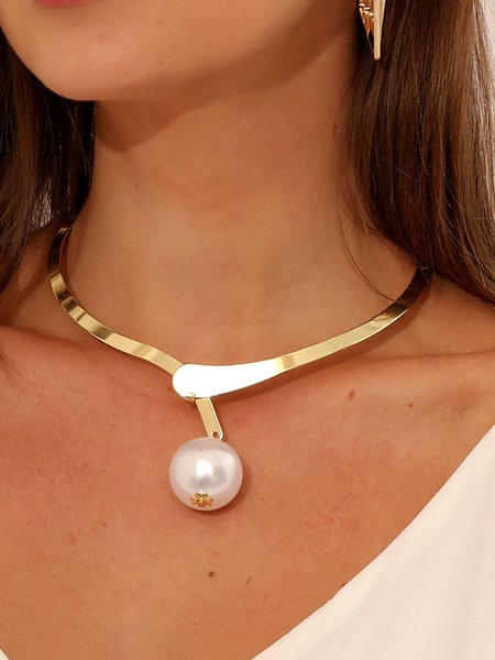 

Elegant Imitation Pearl Torque Metal Choker Necklace, Color2, Necklaces