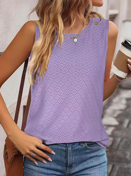 Casual Plain Crew Neck Tank Top, Purple, Tank Tops & Camis