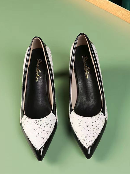 All Season Pu Casual Color Block Flat, Off white, Heels