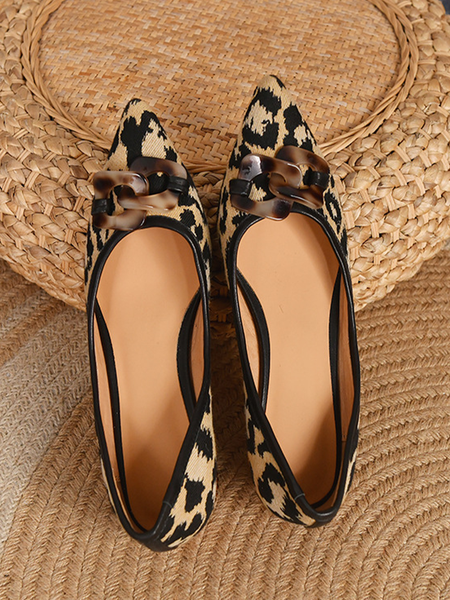 Casual All Season Shaped Heel Fleece Glove Shoes, Leopard, Heels