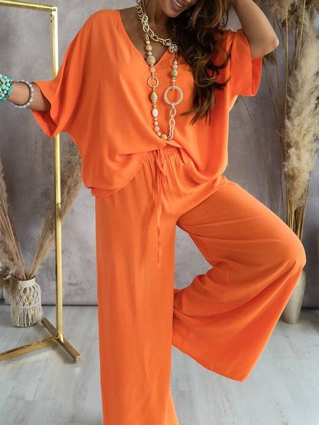 Women Plain V Neck Half Sleeve Comfy Casual Top With Pants Two-Piece Set, Orange, Sets
Women Plain V Neck Half Sleeve Comfy Casual Top With Pants Two-Piece Set, Orange, Sets