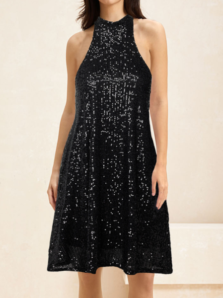 Women Plain Halter Sleeveless Comfy Party Glitter Short Dress, Black, Dresses
Women Plain Halter Sleeveless Comfy Party Glitter Short Dress, Black, Dresses