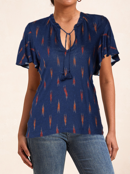 V Neck Short Sleeve Ethnic Tassel Regular Micro-Elasticity Loose Shirt For Women, Blue, Blouses
V Neck Short Sleeve Ethnic Tassel Regular Micro-Elasticity Loose Shirt For Women, Blue, Blouses