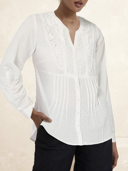 Shirt Collar Long Sleeve Plain Lace Regular Loose Blouse For Women, White, Blouses
Shirt Collar Long Sleeve Plain Lace Regular Loose Blouse For Women, White, Blouses