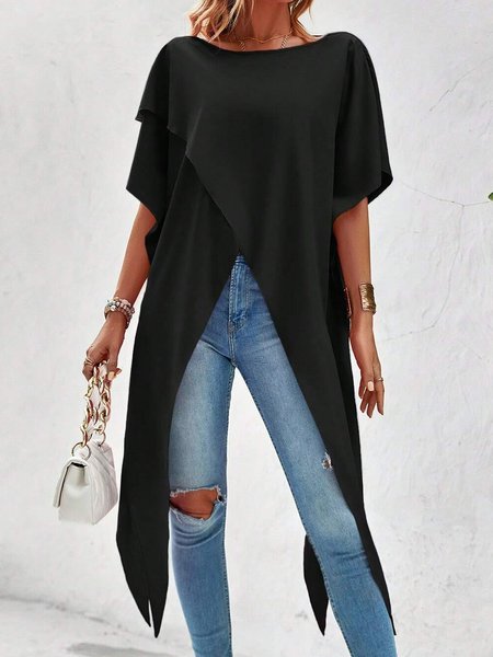 Crew Neck Short Sleeve Plain Irregular Craftsmanship Regular High Elasticity Loose Shirt For Women, Black, Blouses
Crew Neck Short Sleeve Plain Irregular Craftsmanship Regular High Elasticity Loose Shirt For Women, Black, Blouses
