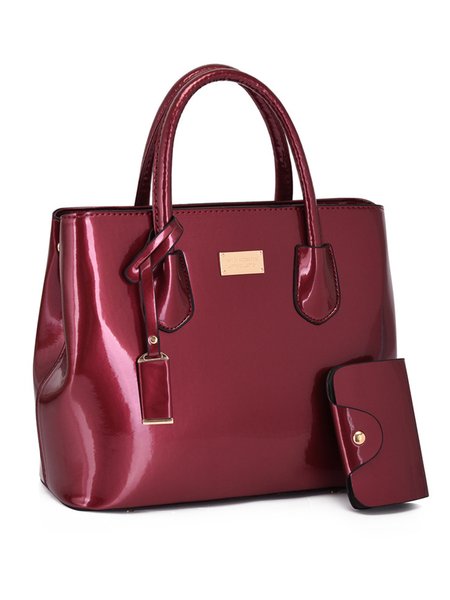

2pcs/set Minimalist Patent PU Leather Tote Bag Large Capacity Crossbody Bag with Mini Coin Bag, Wine red, Bags