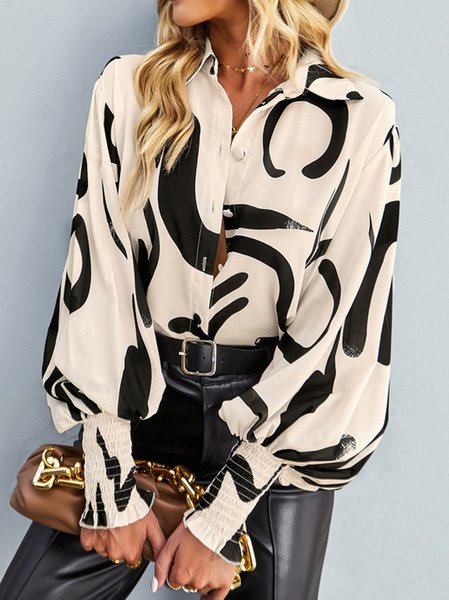 Shirt Collar Long Sleeve Geometric Regular Loose Blouse For Women, Apricot, Blouses
Shirt Collar Long Sleeve Geometric Regular Loose Blouse For Women, Apricot, Blouses