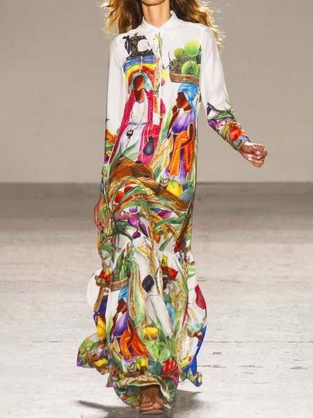 

Urban Shawl Collar Loose Abstract Dress, As picture, Maxi Dresses