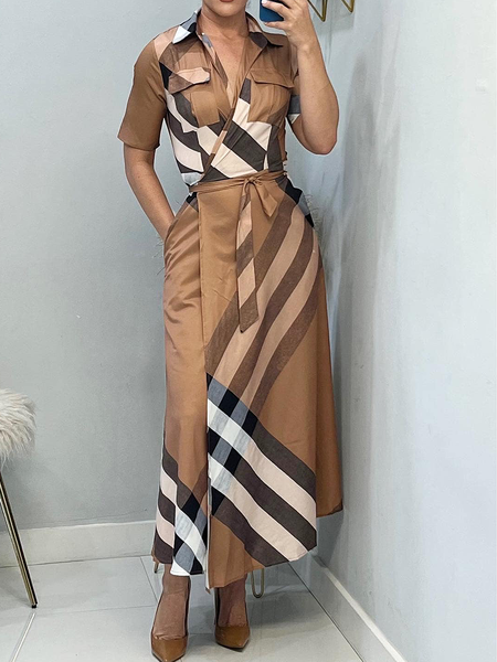Elegant Plaid Short Sleeve Shirt Dress With Belt Shirt Dress, As picture, Maxi Dresses
Elegant Plaid Short Sleeve Shirt Dress With Belt Shirt Dress, As picture, Maxi Dresses