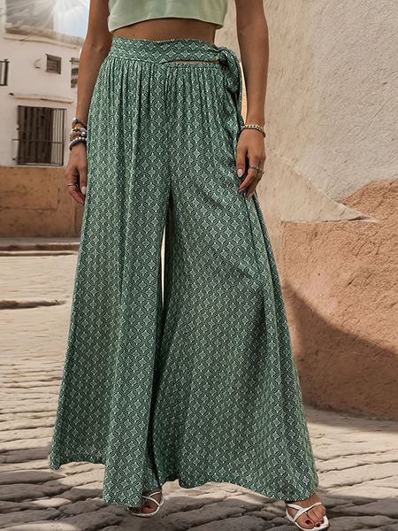 Casual Geometric Loose Pants, Green, Pants