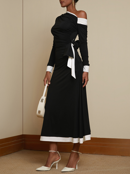Women's Long Sleeve Spring/Fall Color Block Bow Dress One Shoulder Commuting Going Out Urban Maxi A-Line, Black, Dresses
Women's Long Sleeve Spring/Fall Color Block Bow Dress One Shoulder Commuting Going Out Urban Maxi A-Line, Black, Dresses