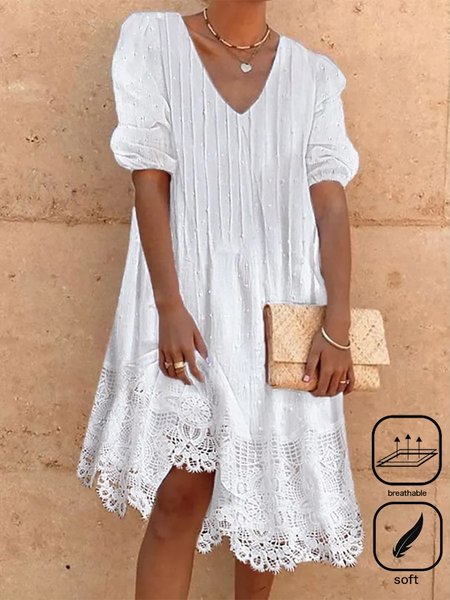 Women's Half Sleeve Summer Plain Lace Cotton Dress V Neck Daily Going Out Casual Midi H-Line, White, Dresses
Women's Half Sleeve Summer Plain Lace Cotton Dress V Neck Daily Going Out Casual Midi H-Line, White, Dresses