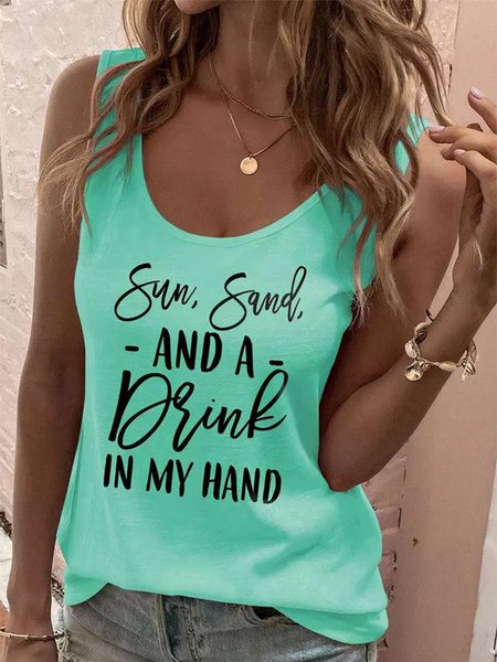 

Casual Text Letters Scoop Neck Tank Top, Blue, Tanks & Camis