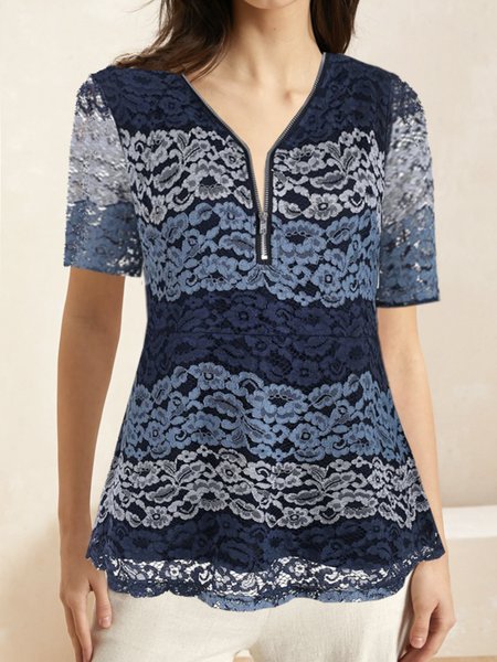 V Neck Regular Sleeve Short Sleeve Floral Zipper Regular Micro-Elasticity Loose Shirt For Women, Blue, Blouses
V Neck Regular Sleeve Short Sleeve Floral Zipper Regular Micro-Elasticity Loose Shirt For Women, Blue, Blouses