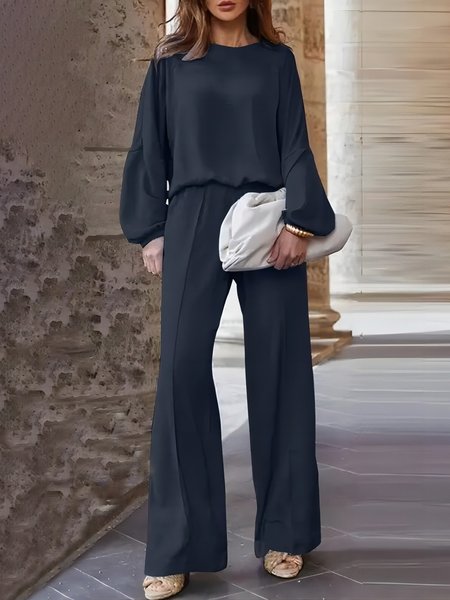Women Plain Crew Neck Long Sleeve Comfy Casual Top With Pants Two-Piece Set, Deep blue, Sets
Women Plain Crew Neck Long Sleeve Comfy Casual Top With Pants Two-Piece Set, Deep blue, Sets