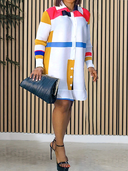 Loose Urban Shirt Collar Long Sleeve Geometric Short Dress, As picture, Mini Dresses
Loose Urban Shirt Collar Long Sleeve Geometric Short Dress, As picture, Mini Dresses