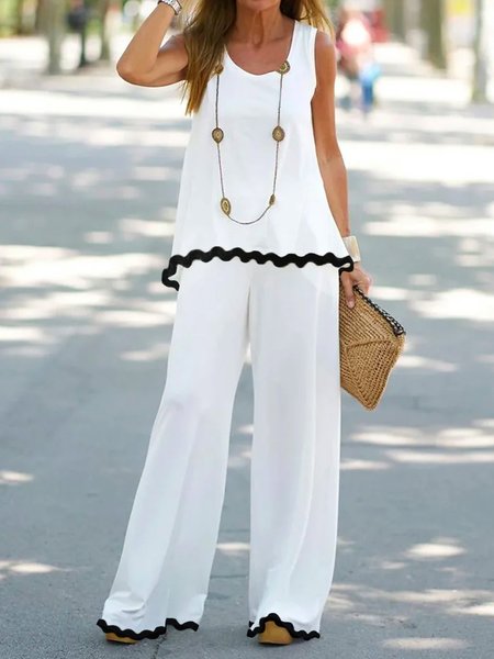 Women Plain Crew Neck Sleeveless Comfy Casual Top With Pants Two-Piece Set, White, Sets
Women Plain Crew Neck Sleeveless Comfy Casual Top With Pants Two-Piece Set, White, Sets