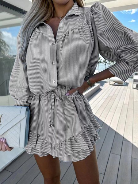 Women Striped Shirt Collar Three Quarter Sleeve Comfy Casual Top With Pants Two-Piece Set, Gray, Sets
Women Striped Shirt Collar Three Quarter Sleeve Comfy Casual Top With Pants Two-Piece Set, Gray, Sets