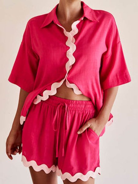 Women Color Block Shirt Collar Short Sleeve Comfy Casual Top With Pants Two-Piece Set, Rose red, Sets
Women Color Block Shirt Collar Short Sleeve Comfy Casual Top With Pants Two-Piece Set, Rose red, Sets