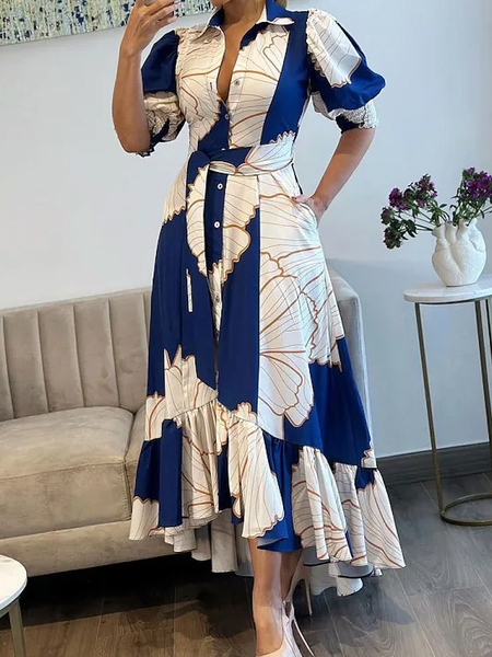 Elegant Short Sleeve Floral Regular Fit Shirt Dress With Belt, As picture, Maxi Dresses
Elegant Short Sleeve Floral Regular Fit Shirt Dress With Belt, As picture, Maxi Dresses