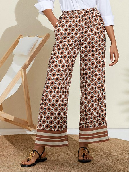 Floral Casual Loose Pants, Apricot, Pants