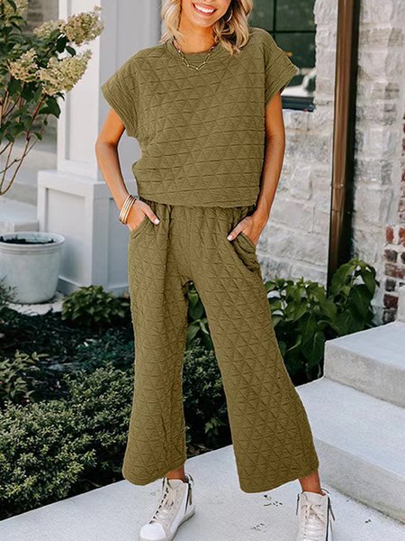 Women Plain Crew Neck Short Sleeve Comfy Casual Top With Pants Two-Piece Set, Khaki, Sets
Women Plain Crew Neck Short Sleeve Comfy Casual Top With Pants Two-Piece Set, Khaki, Sets