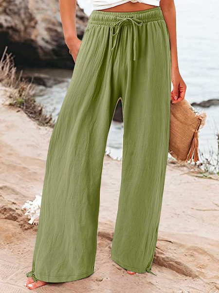 

Casual Loose Plain Linen Style Pants, Aqua, Pants