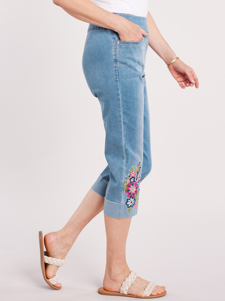 Embroidered Floral Loose Denim Casual Jeans, Denim blue, Jeans