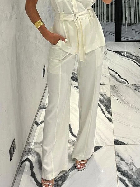 Plain Urban Regular Fit Long Pants Straight pants, Off white, Pants