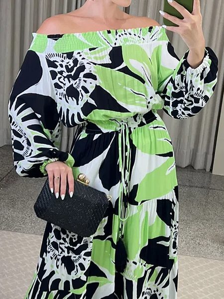 Loose Cold Shoulder Long Sleeve Vacation Shirt, Green, Blouses and Shirts