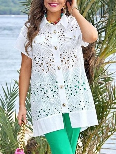 Vacation Loose Plain Shirt Collar Blouse, White, Blouses and Shirts
Vacation Loose Plain Shirt Collar Blouse, White, Blouses and Shirts