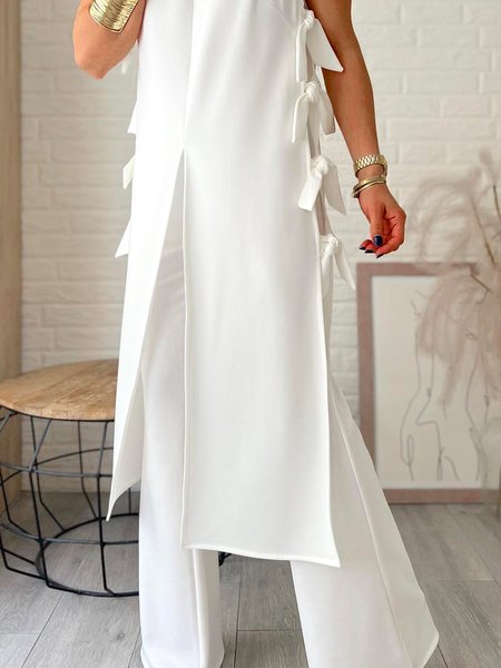 Regular Fit Plain Urban Pants, White, Pants