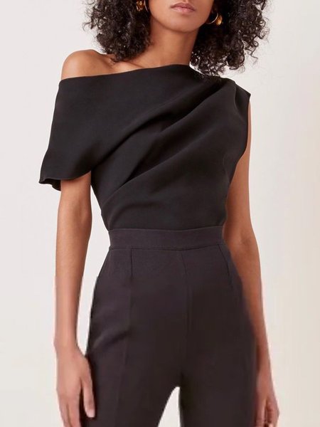 Urban One Shoulder Regular Fit Shirt, Black, Blouses and Shirts
