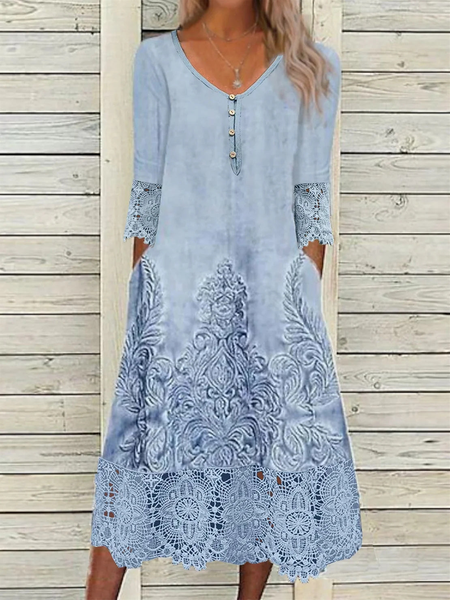 Women Floral V Neck Three Quarter Sleeve Comfy Casual Lace Midi Dress, Blue, Dresses
Women Floral V Neck Three Quarter Sleeve Comfy Casual Lace Midi Dress, Blue, Dresses