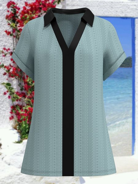 Shirt Collar Short Sleeve Color Block Regular Micro-Elasticity Regular Fit Shirt For Women, Blue, Blouses
Shirt Collar Short Sleeve Color Block Regular Micro-Elasticity Regular Fit Shirt For Women, Blue, Blouses