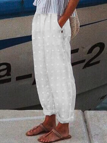 Loose Plain Simple Linen Style Pants, White, Pants