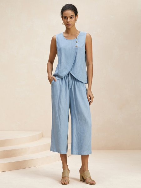 Women Plain Crew Neck Sleeveless Comfy Casual Top With Pants Two-Piece Set, Light blue, Sets
Women Plain Crew Neck Sleeveless Comfy Casual Top With Pants Two-Piece Set, Light blue, Sets