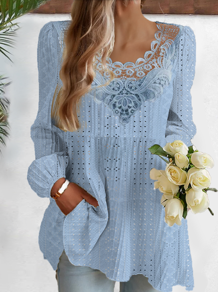 Lace Collar Long Sleeve Plain Lace Regular Micro-Elasticity Loose Blouse For Women, Blue, Blouses
Lace Collar Long Sleeve Plain Lace Regular Micro-Elasticity Loose Blouse For Women, Blue, Blouses