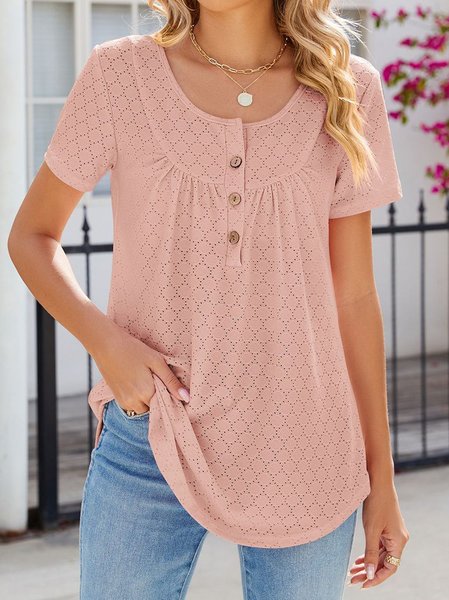 Crew Neck Short Sleeve Plain Buckle Regular Micro-Elasticity Loose Shirt For Women, Pink, Blouses
Crew Neck Short Sleeve Plain Buckle Regular Micro-Elasticity Loose Shirt For Women, Pink, Blouses