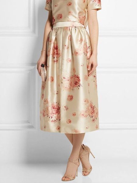 Daily Satin Floral Regular Fit Urban Skirt, Apricot, Skirts
