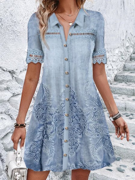 Women Ethnic Shirt Collar Short Sleeve Comfy Casual Lace Short Dress, Blue, Dresses
Women Ethnic Shirt Collar Short Sleeve Comfy Casual Lace Short Dress, Blue, Dresses