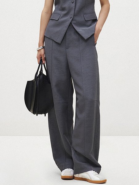 Regular Fit Plain Urban Pants, Gray, Pants