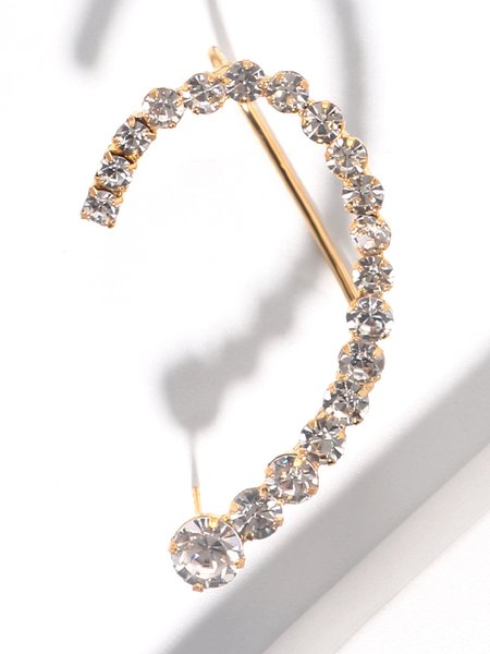 1 Piece Full Rhinestone Curved Left Ear Cuff, Golden, Earrings