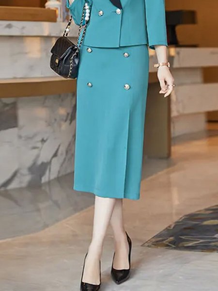 Regular Fit Urban Buckle Plain Skirt, Blue, Skirts