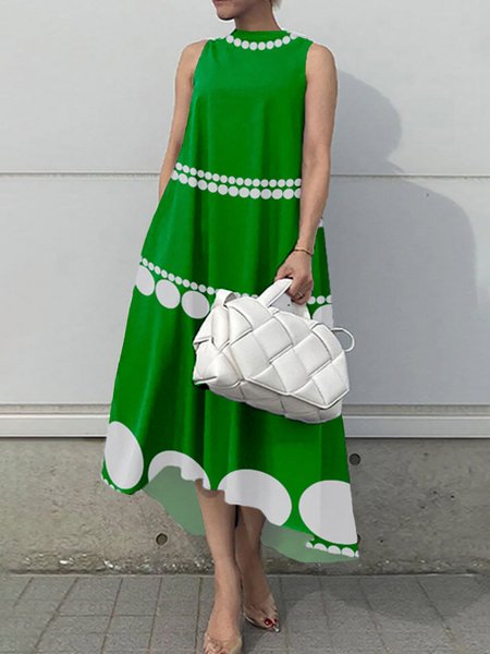 

Polka Dots Elegant Sleeveless Midi Dress, Green, Midi Dresses